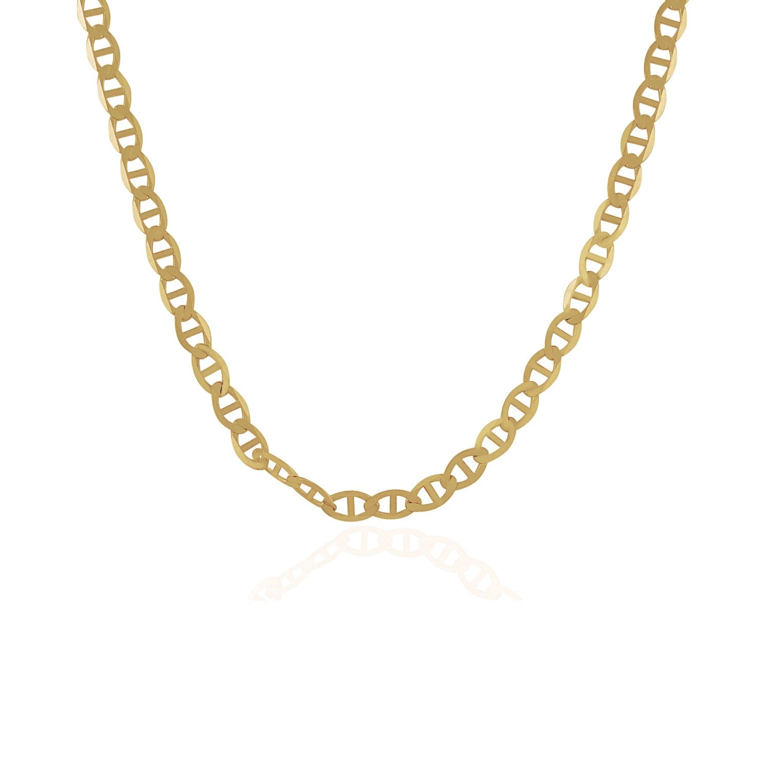 10k Yellow Gold Mariner Link Chain (4.50 mm) in a sleek high-contrast midnight luxury editorial style